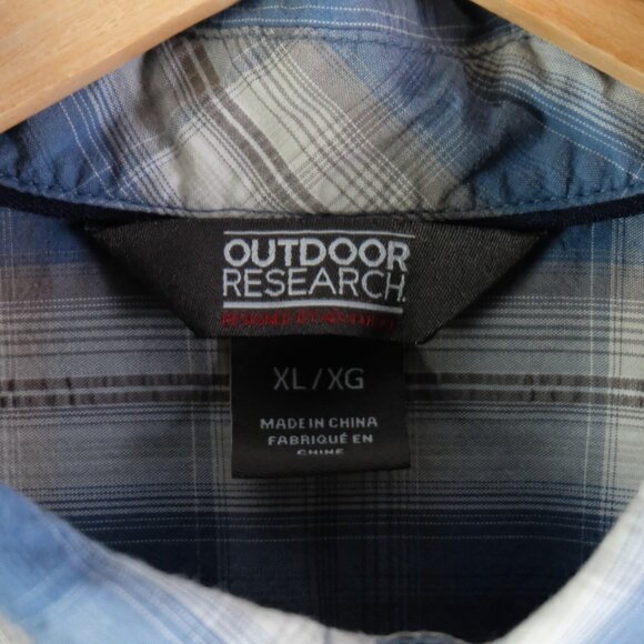 Outdoor Research Shirt Mens Extra Large Blue White Plaid Button Up Short Sleeve - Picture 8 of 10
